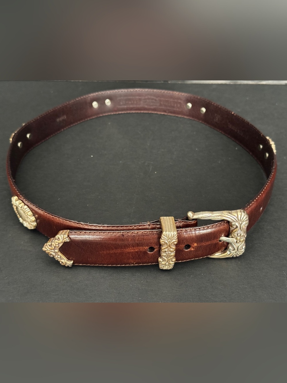 Concho Fossil Women’s Belt Sz S VTG Leather With Silver Tone Buckle Brown Boho